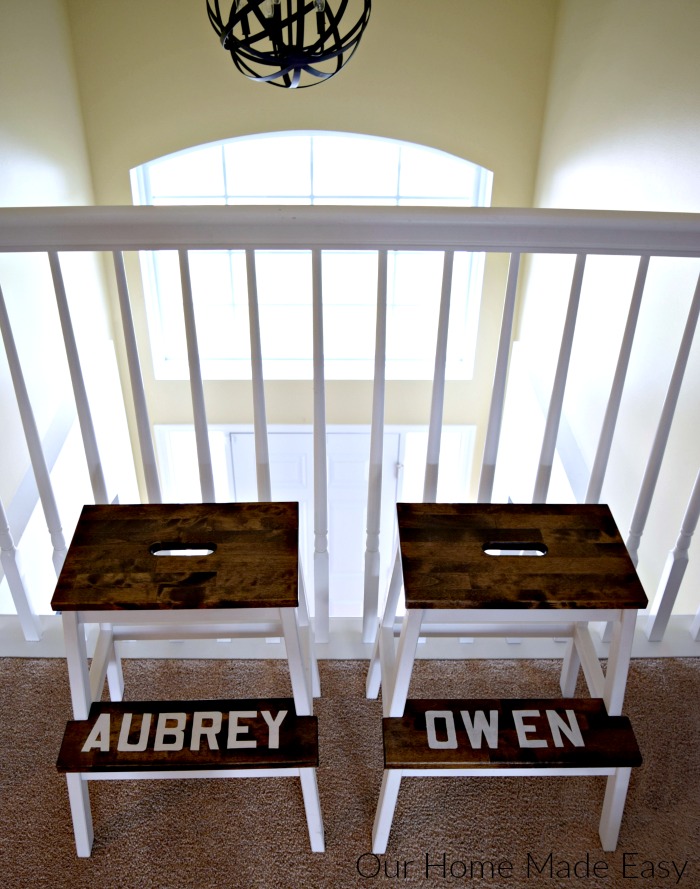 This easy IKEA bekvam step stool hack was perfect for our kids! We made them personalized step stools for Christmas!