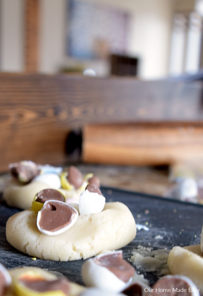 Mini Cadbury Eggs gives these simple 3-ingredient cookies a delicious chocolate crunch