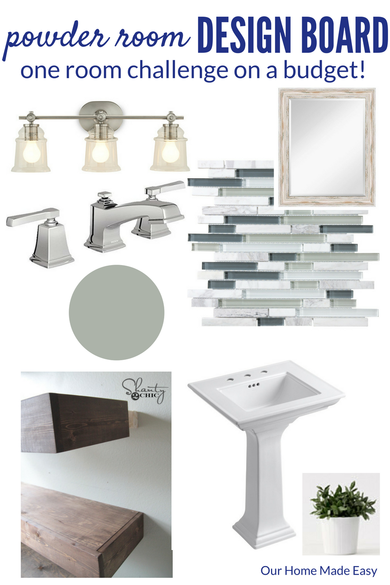 our powder room makeover design board and inspiration