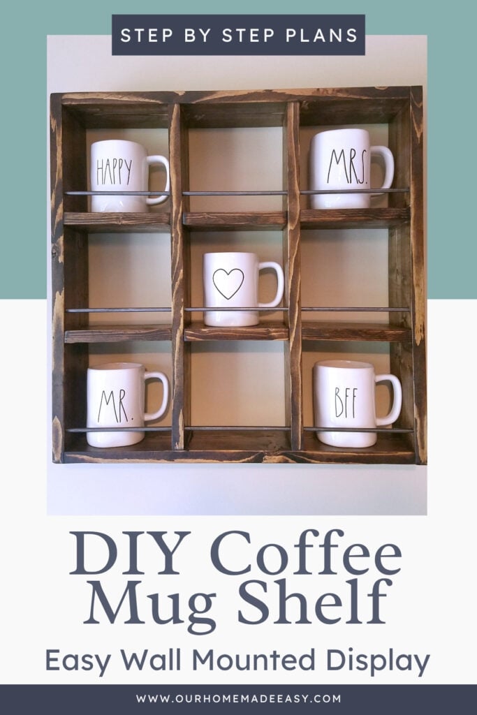 DIY coffee mug shelf using Kreg Jig for ceramic coffee cups