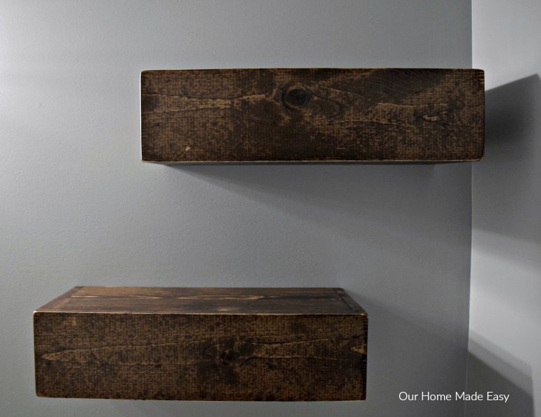 Floating shelves make for perfect small bathroom storage solutions