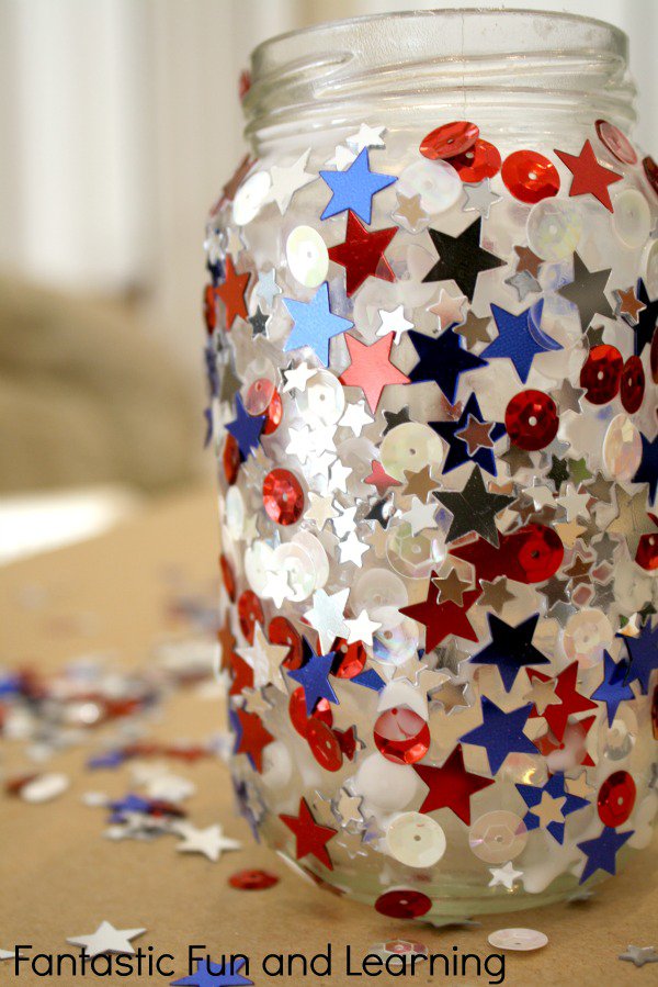 this colorful candle jar is red, white, and blue, which is perfect for the 4th of July holiday