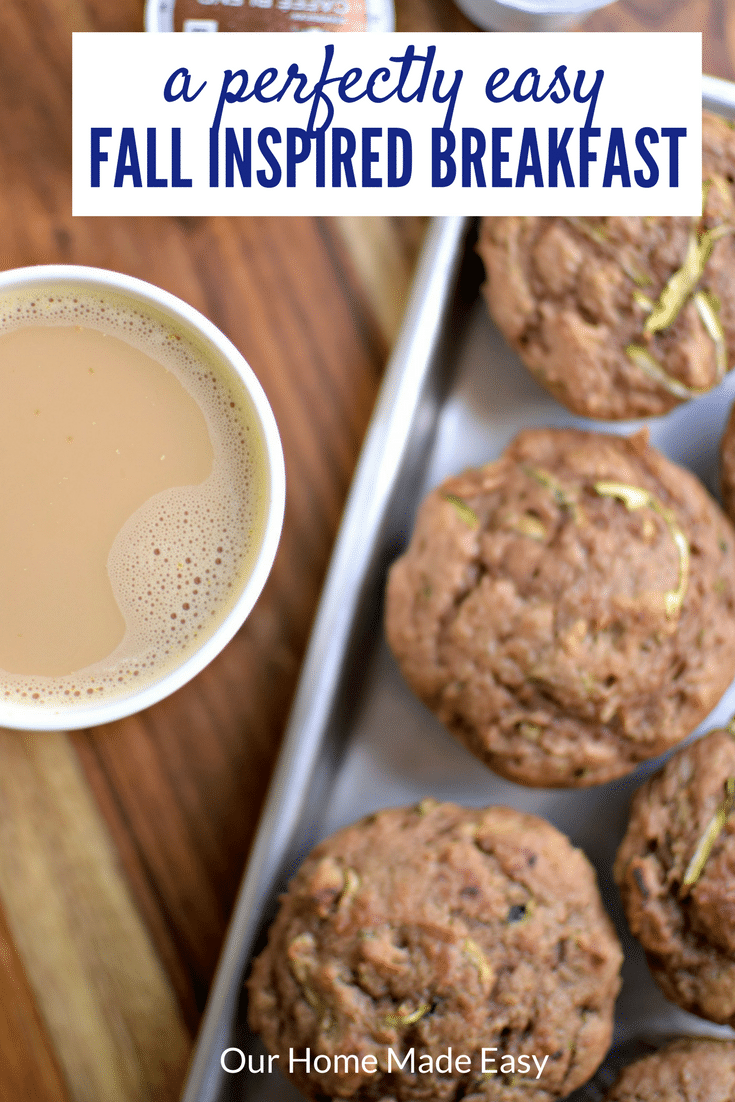 Make an easy fall breakfast zucchini walnut muffins with only 4 ingredients! They pair perfectly with the Starbucks® Pumpkin Spice Caffè Latte K-Cup® pod. #shop