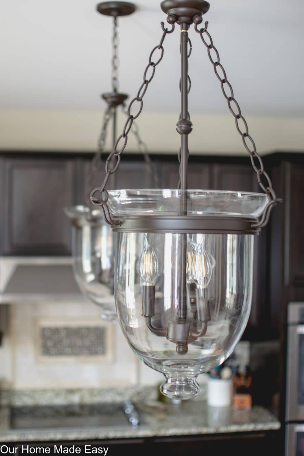 This is a cheaper version of the Pottery Barn Hundi. It's perfect for a kitchen island pendant. 