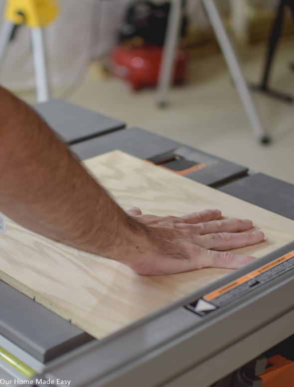 Use a table saw to cut the leftover plywood into a pumpkin shape