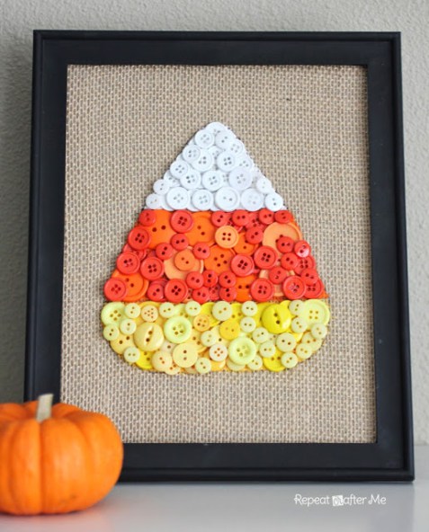 1-Hour Fall Craft Ideas: This cute button candy corn art is a fun and creative DIY for your fall decor