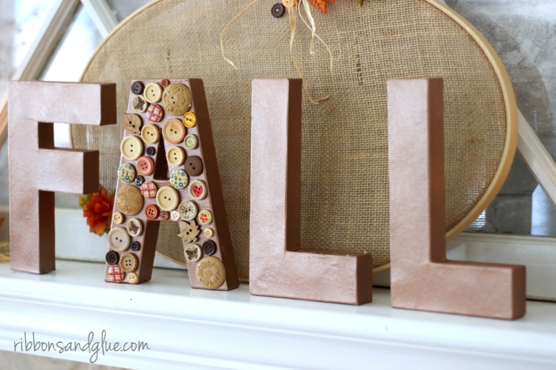 1-Hour Fall Craft Ideas: Add some mixed-matched buttons to some wood letters to create this fun FALL wood mantel sign