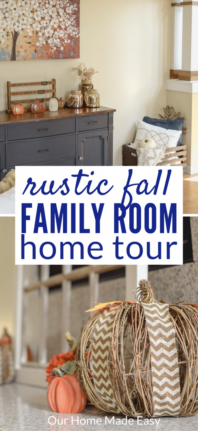 Fall Family Room | OurHomeMadeEasy.com Click to see the simple and fun way to add fall decor to the house!