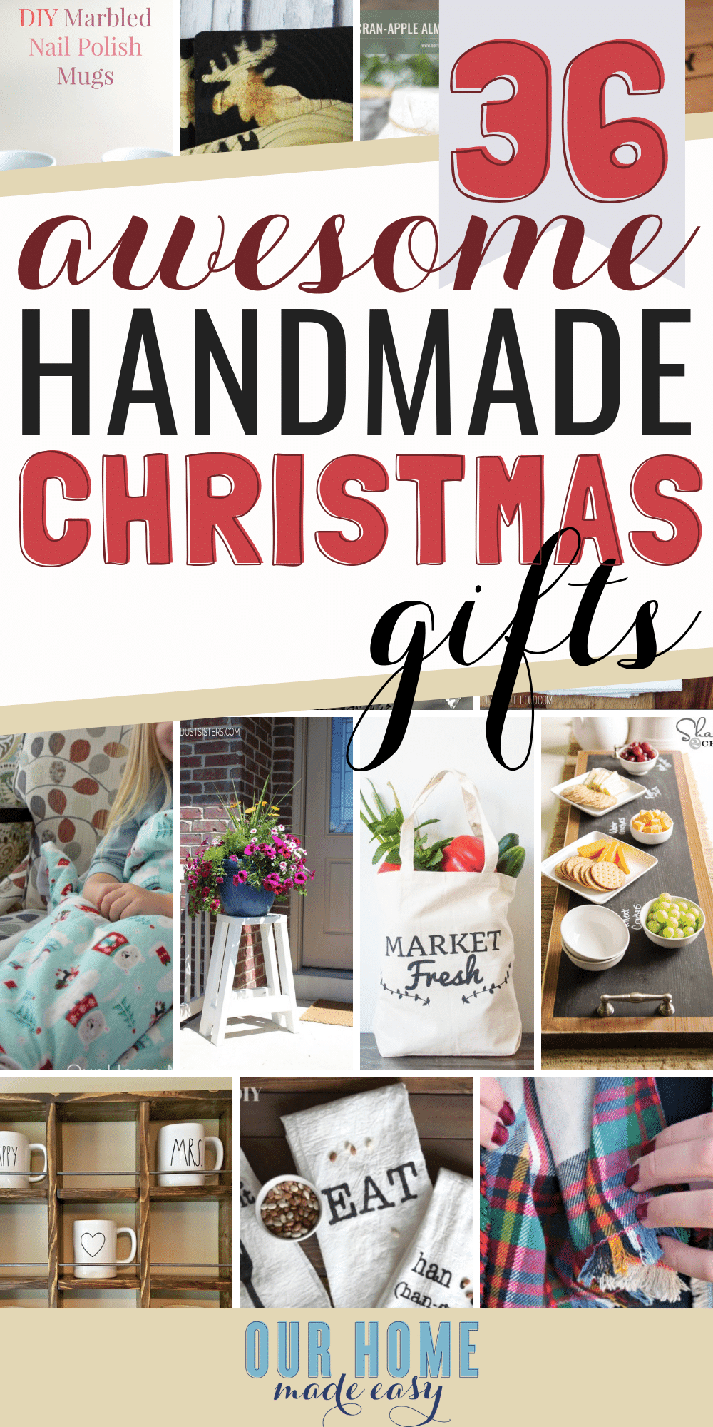 Save money this Christmas! Here are more than 35 easy homemade gifts for you to make! Check out all the DIY gifts here! #christmas #gifts #ourhomemadeeasy