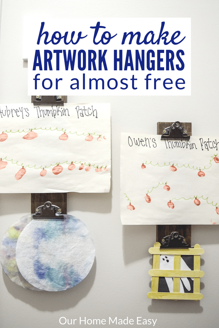 Make these artwork hangers to hold your little ones crafts-- change them out as new projects come in. This DIY is super cheap. Click to see how to make it!