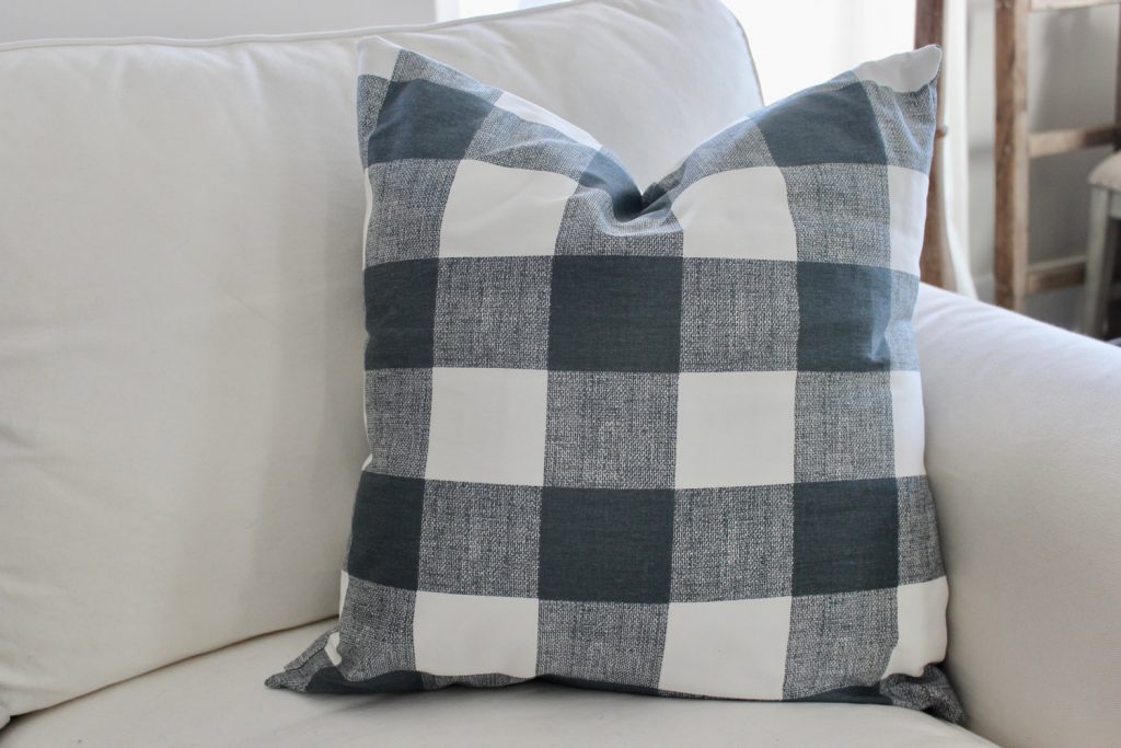 Blue and gray buffalo check pillow covers are a perfect farmhouse style gift