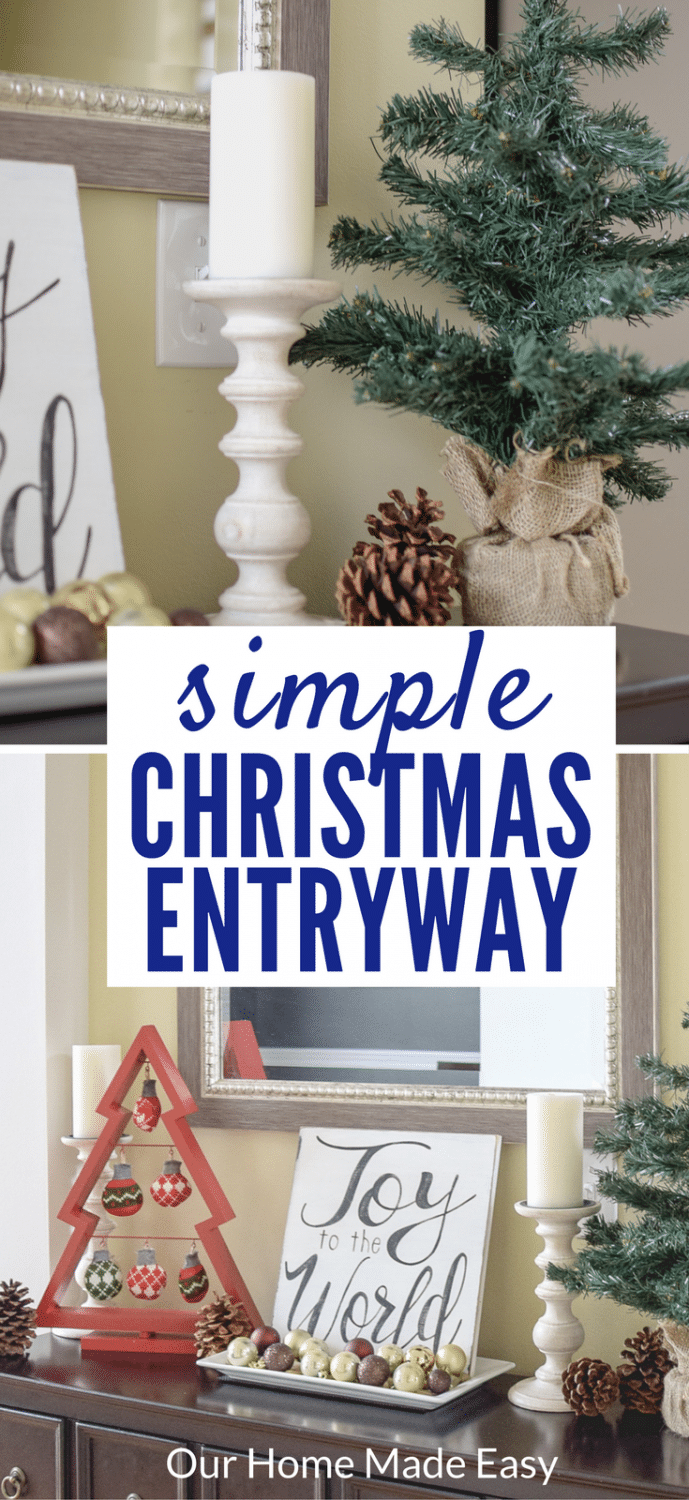 A beautiful simple Christmas Entryway & Foyer! Decorate using items you already have on hand to build a beautiful home! See the entryway here!