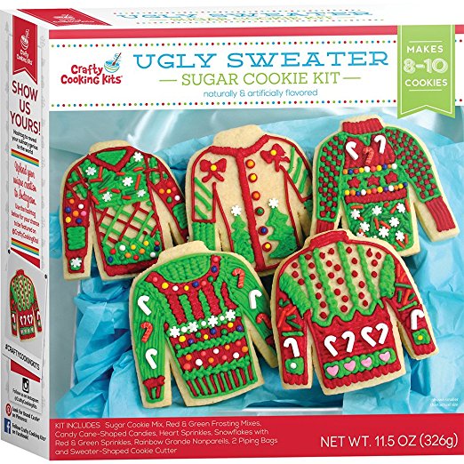 Have fun at your secret santa gift party with this ugly christmas sweater decorating kit