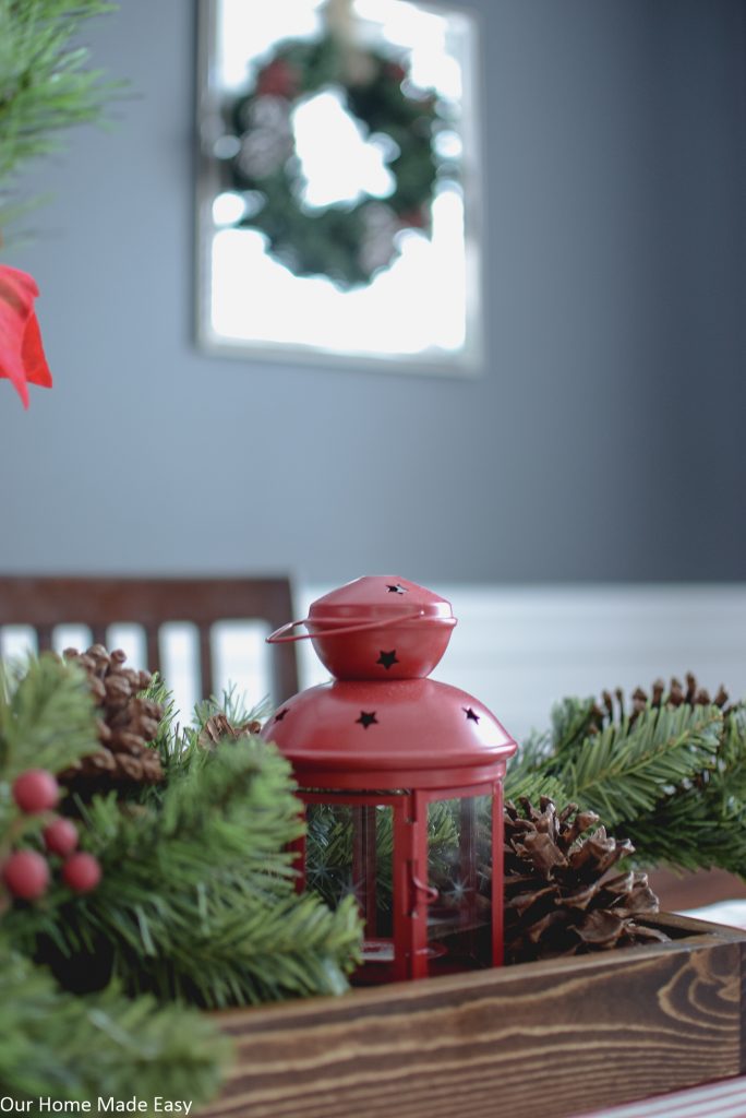 A simple DIY wood serving tray makes great centerpiece for holiday decor around your home