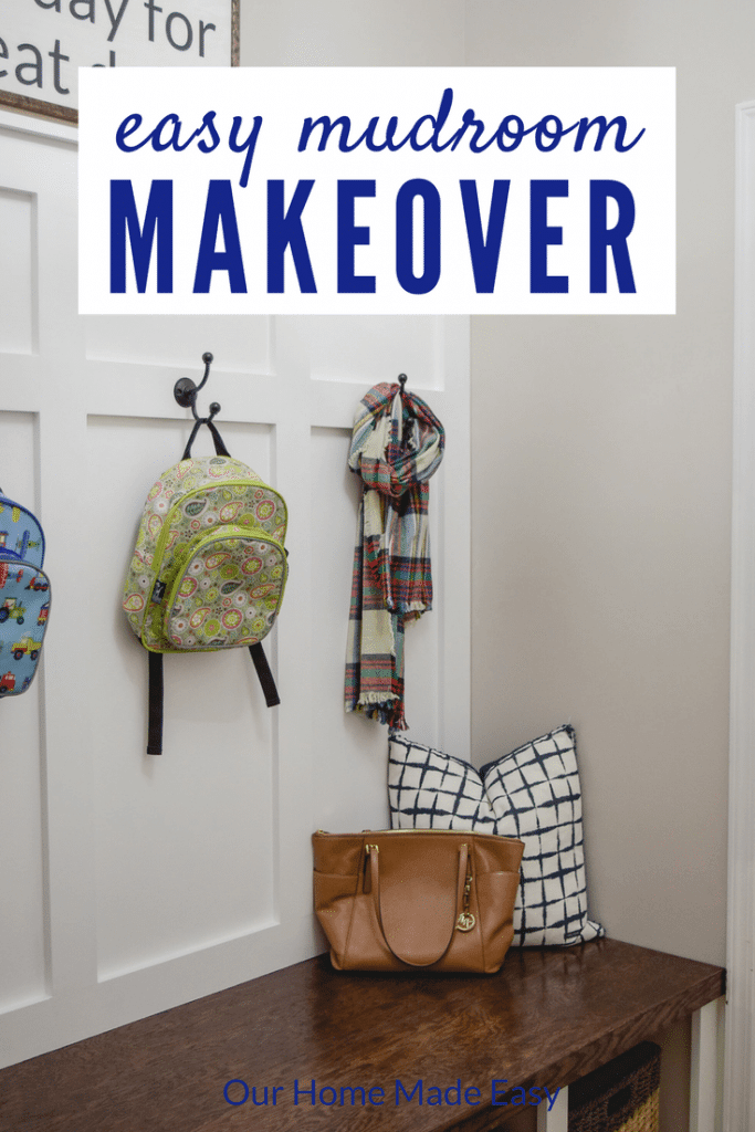 Our mudroom went from tiny and cluttered to clean and organized with this DIY mudroom makeover