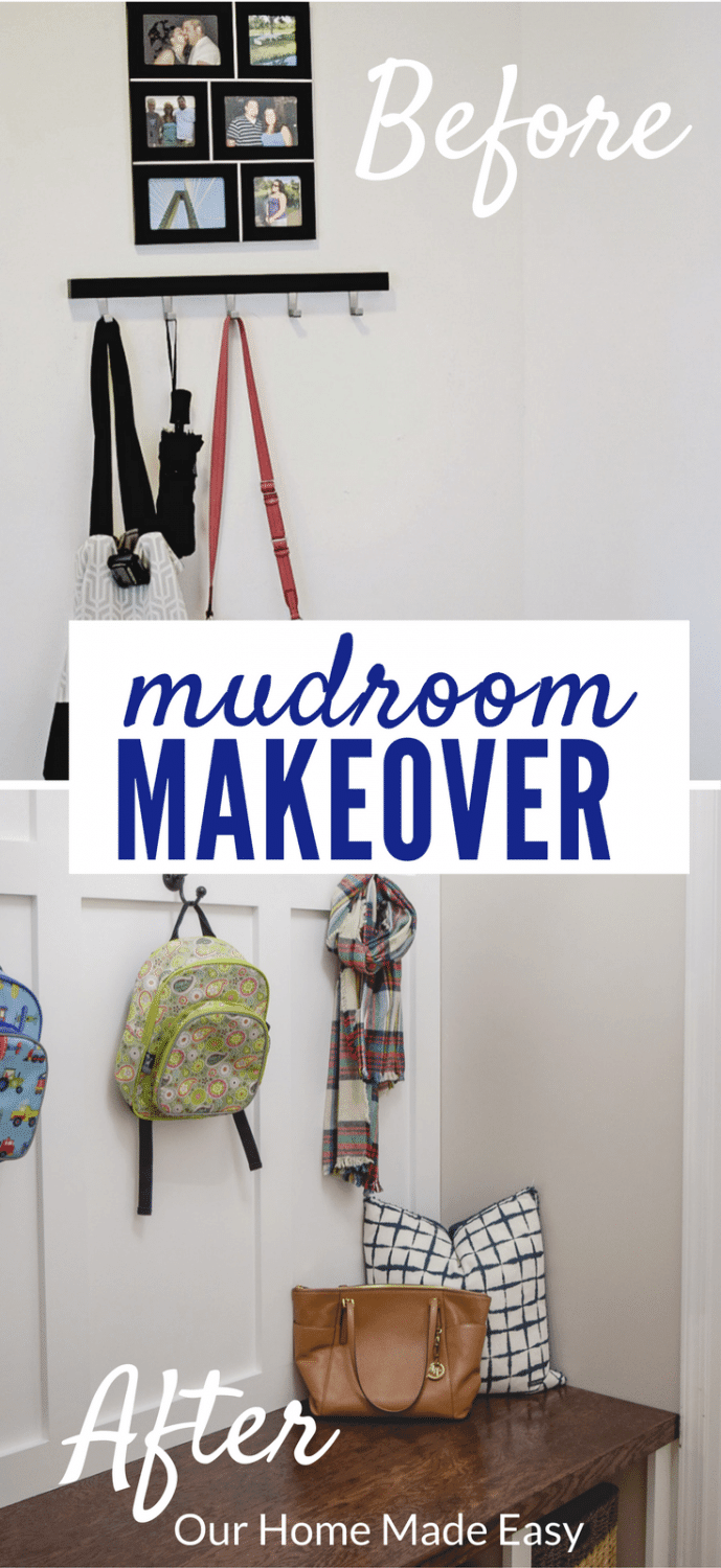 DIY your own mudroom makeover with these easy projects! Click over to see how a new home build mudroom turned into custom built-ins!
