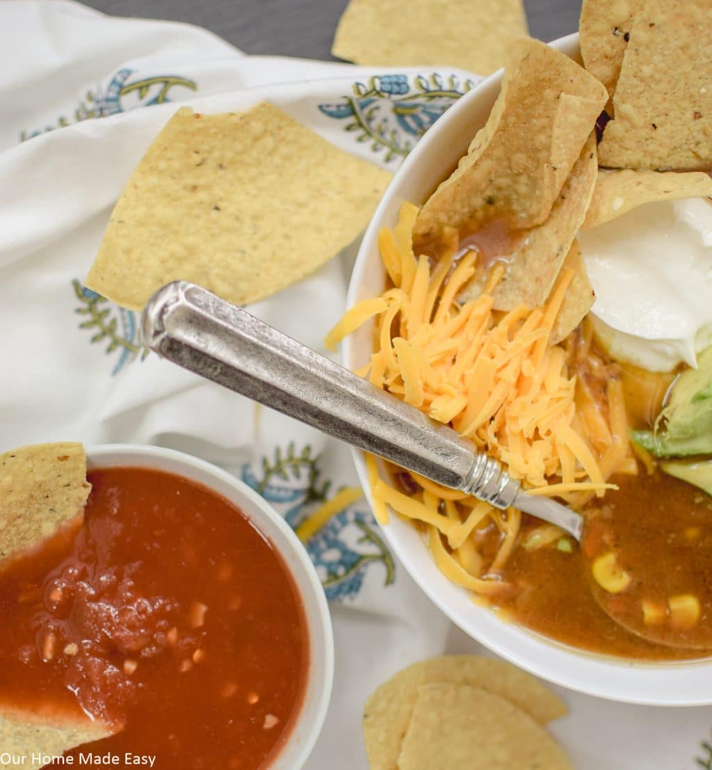 This easy slow cooker tortilla soup is perfect for a cold winter evening.