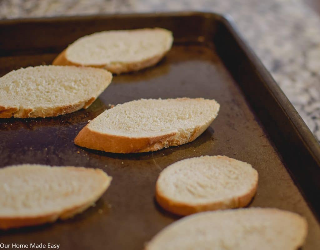 Toasted baguette slices are the bed for this Caprese Bruschetta recipe 