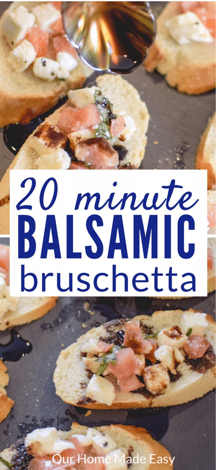 This super easy balsamic caprese bruschetta recipe is the BEST appetizer! Not only is it super quick to make, but it tastes so great, too! #appetizer #easyrecipes #bruschetta