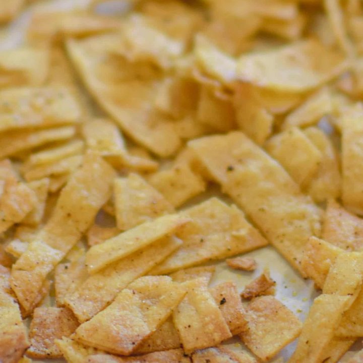 Baked Tortilla Strips on Baking sheet