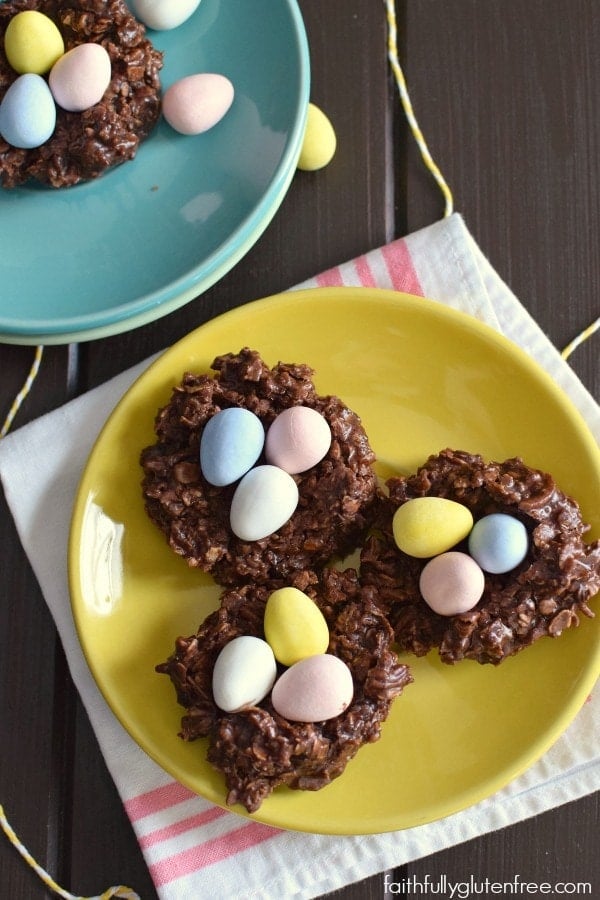 These chocolate Easter egg nest cookies are a gluten-free Easter treat that's easy to make