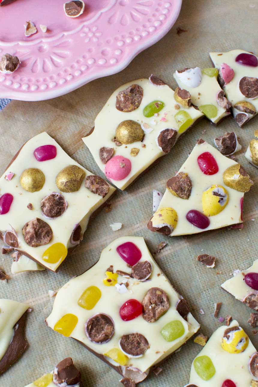 This chocolate bark is packed with candies like M&Ms and jelly beans--a perfect easy homemade Easter treat