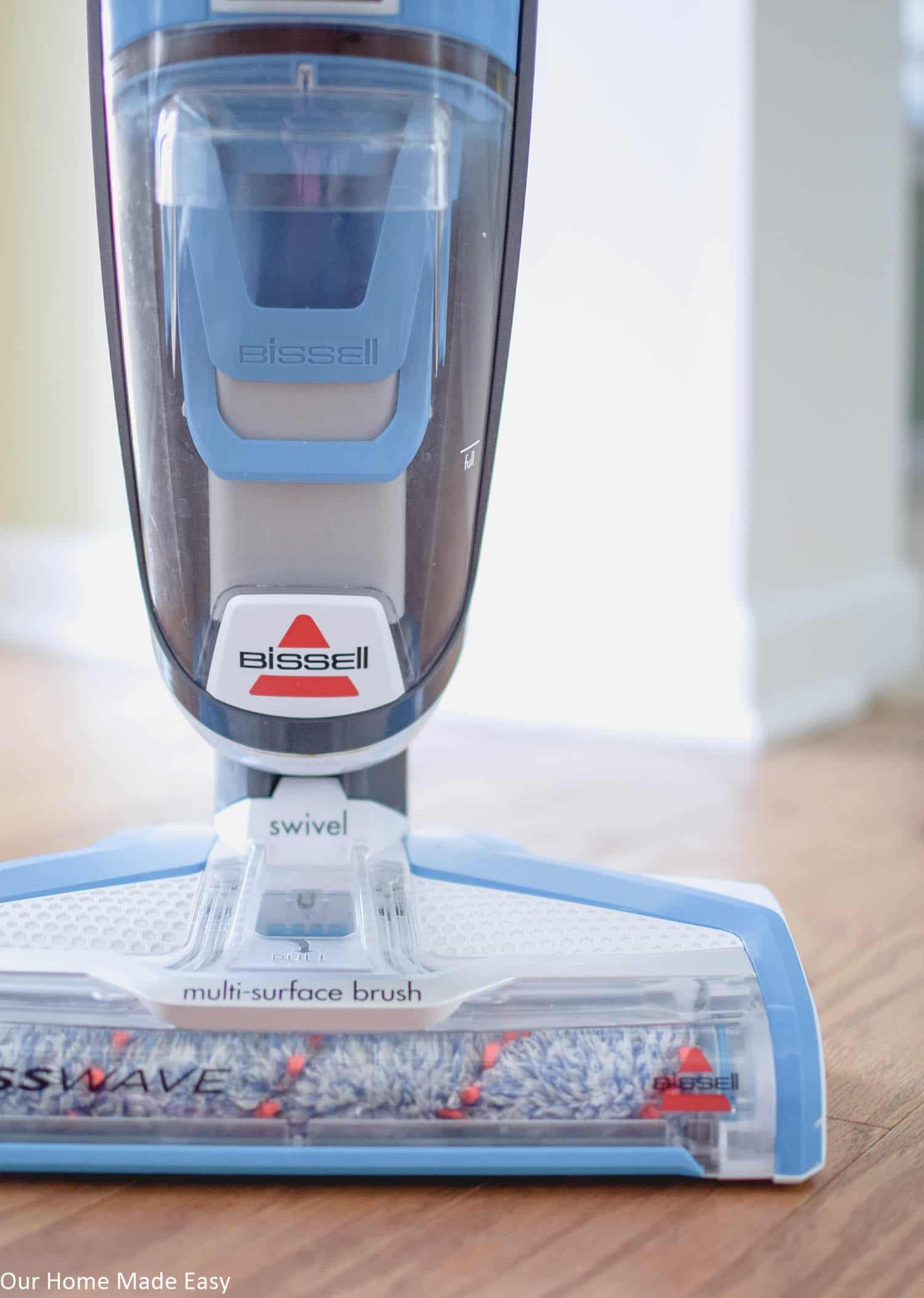 The Bissell CrossWave has a multi-surface brush that makes cleaning your floors really easy! It works on hardwood, tile, and carpet