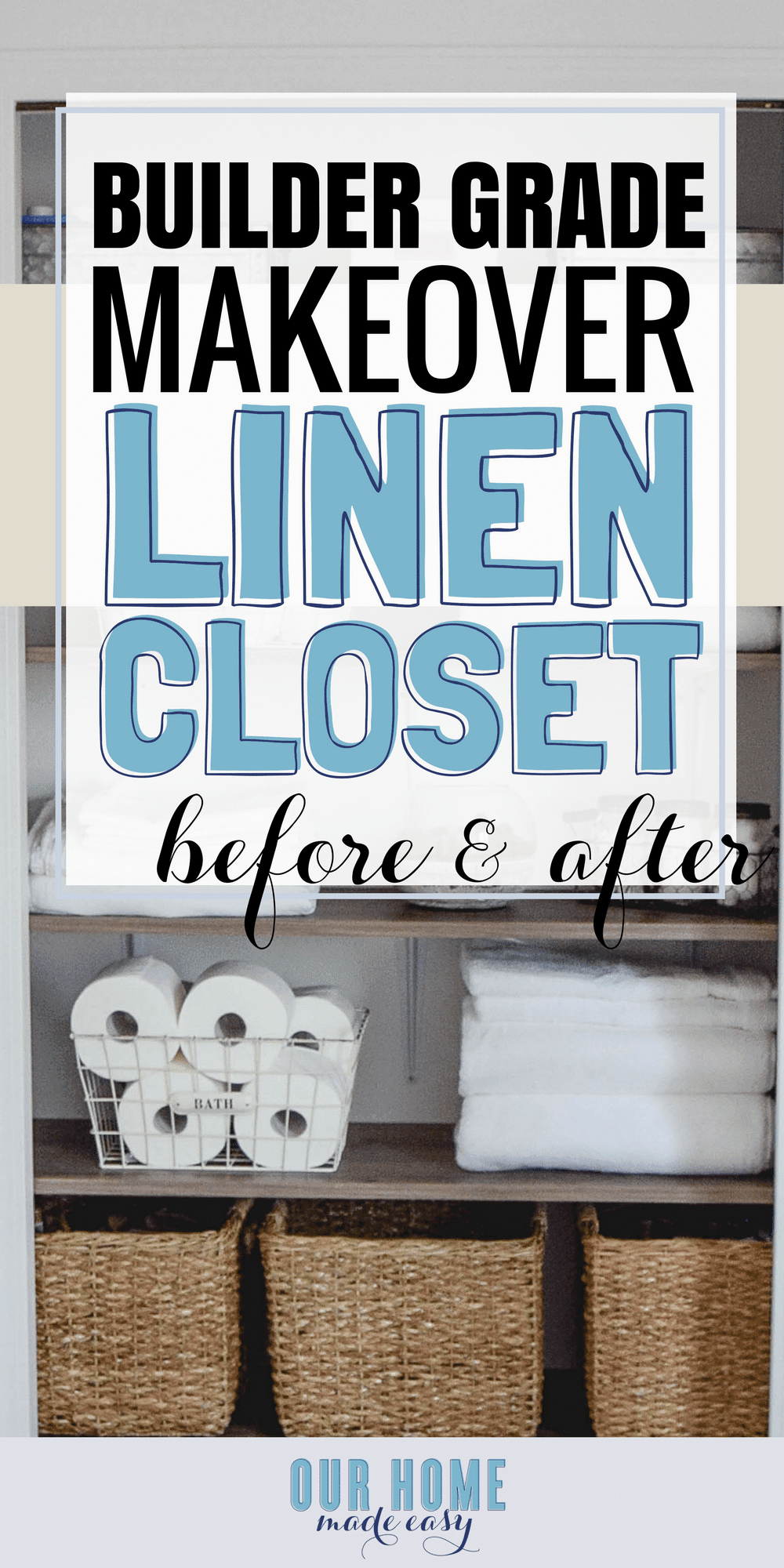 A DIY but custom shelving system for a linen closet makeover. Check out the organizational ideas and how to DIY your own shelves! #organization #linencloset #bathroomcloset #organized #declutter