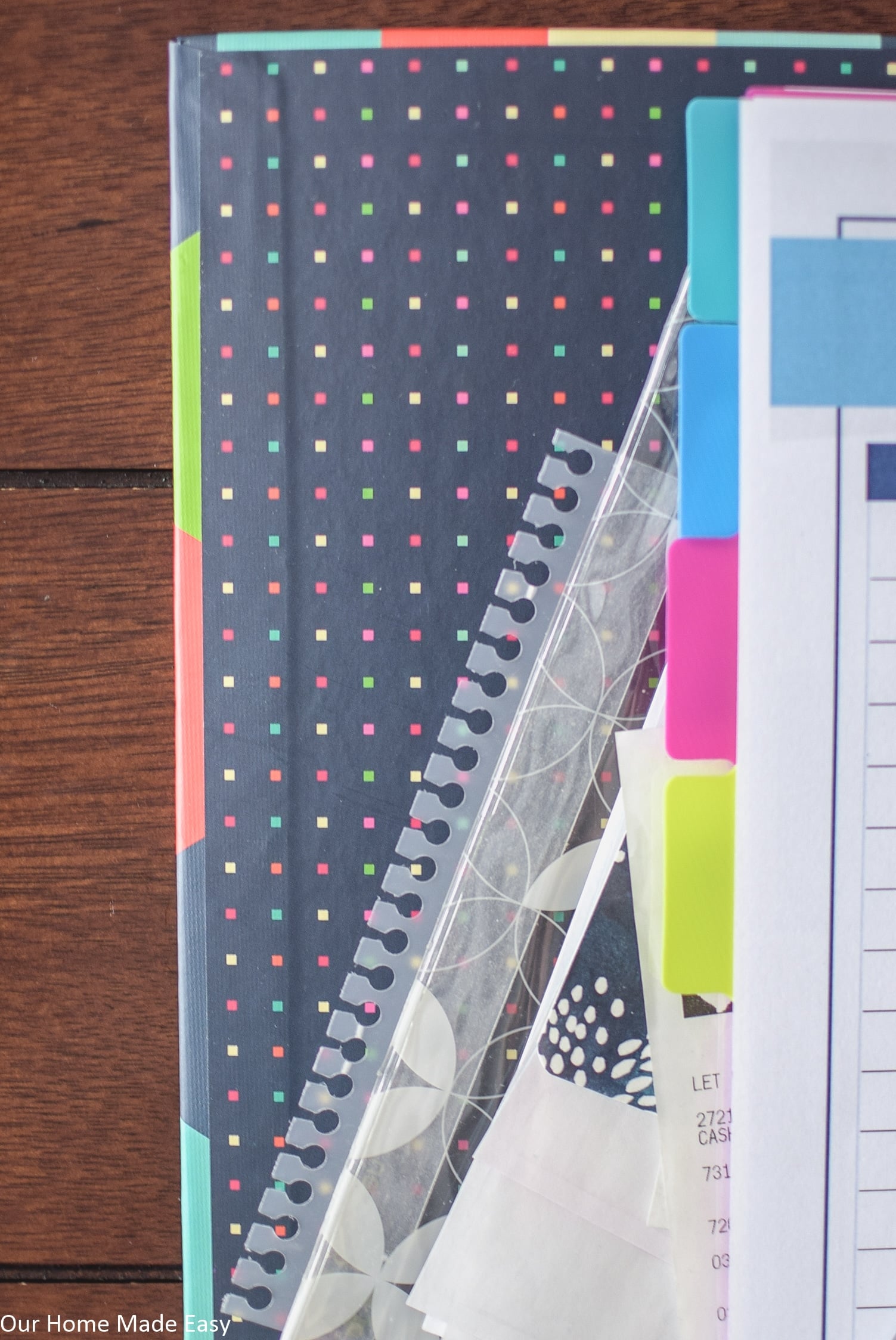 Dress up your Ultimate Home Binder with bright and colorful binder supplies, like washi tape and page dividers