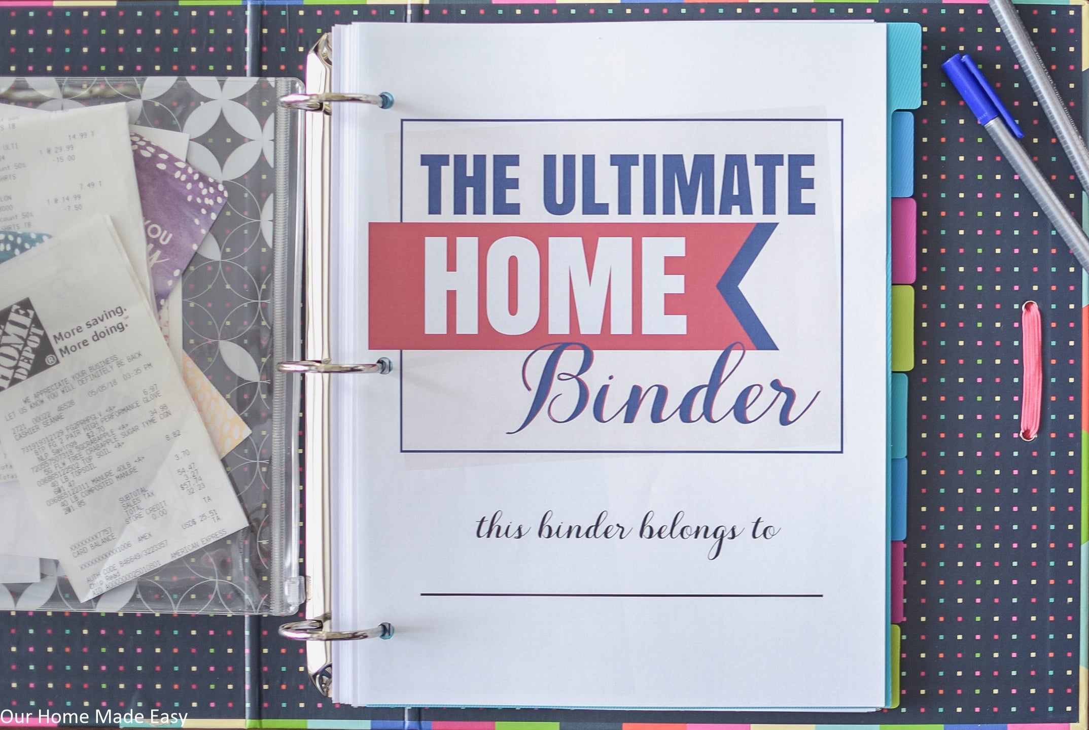 A three hole punch is number one on the binder supplies list to keep your home binder organized