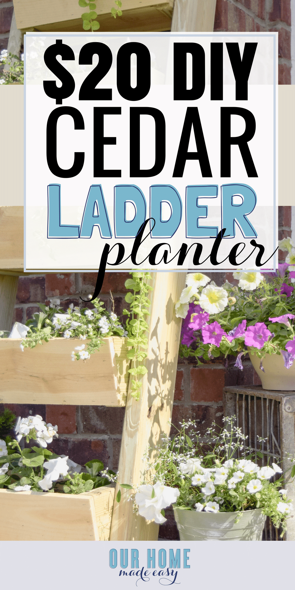 Here's how to make a super easy DIY cedar ladder planter for only $20! I love filling this planter with colorful flowers and plants for the seasons.