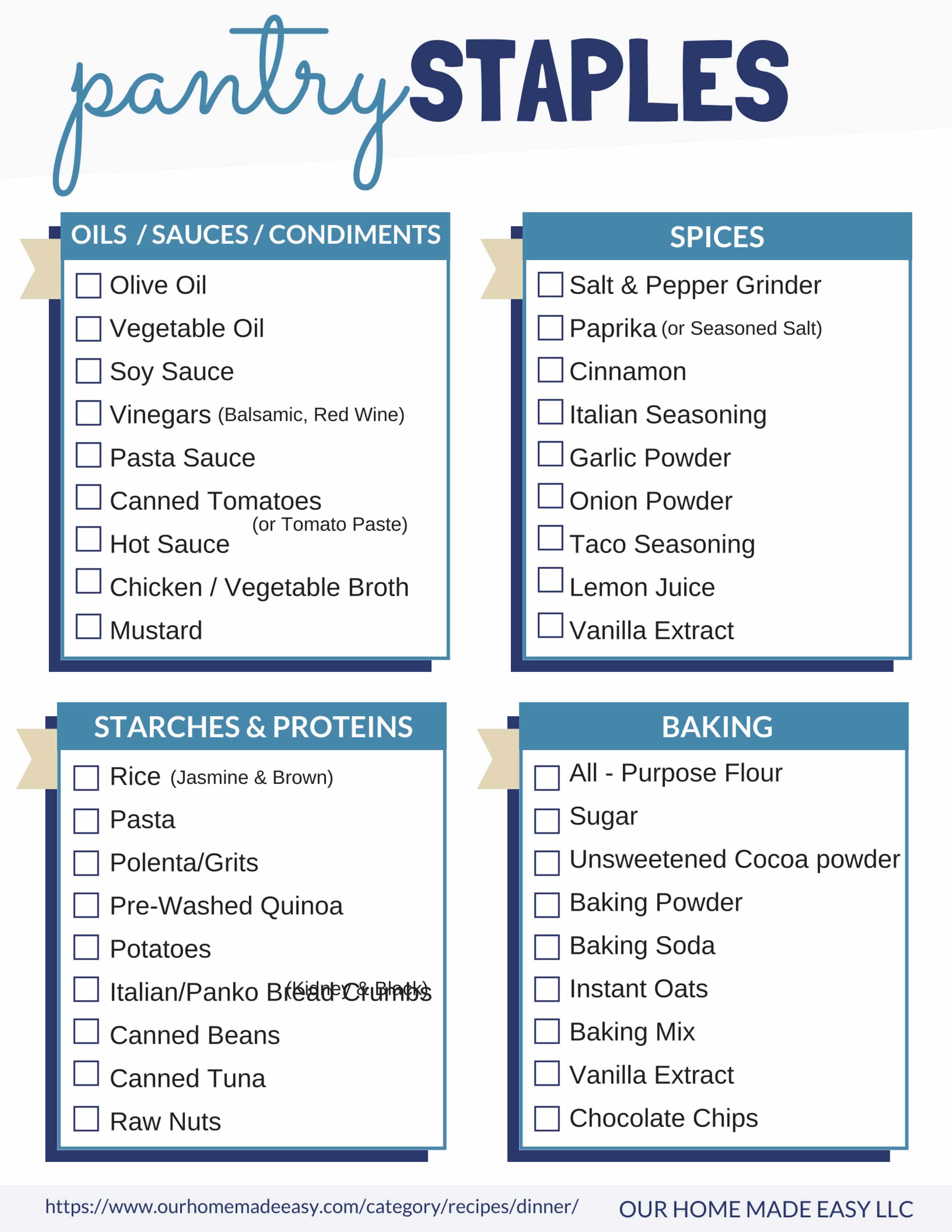 List of Pantry Essentials to Make Many Delicious Meals