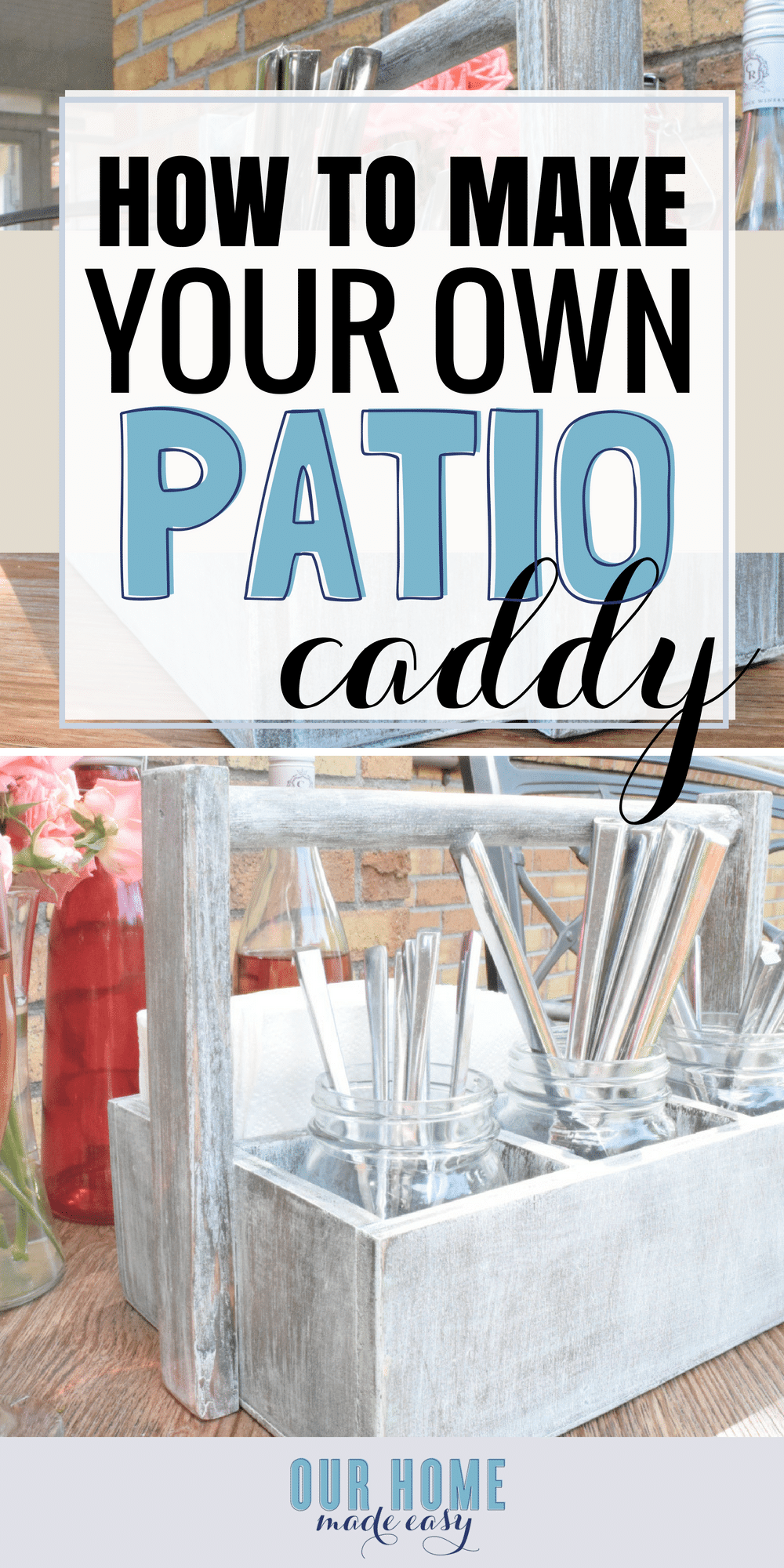 Make this DIY patio caddy for your just in time for your next BBQ or tailgate! It's perfect for combining function & style! Get all the steps here!