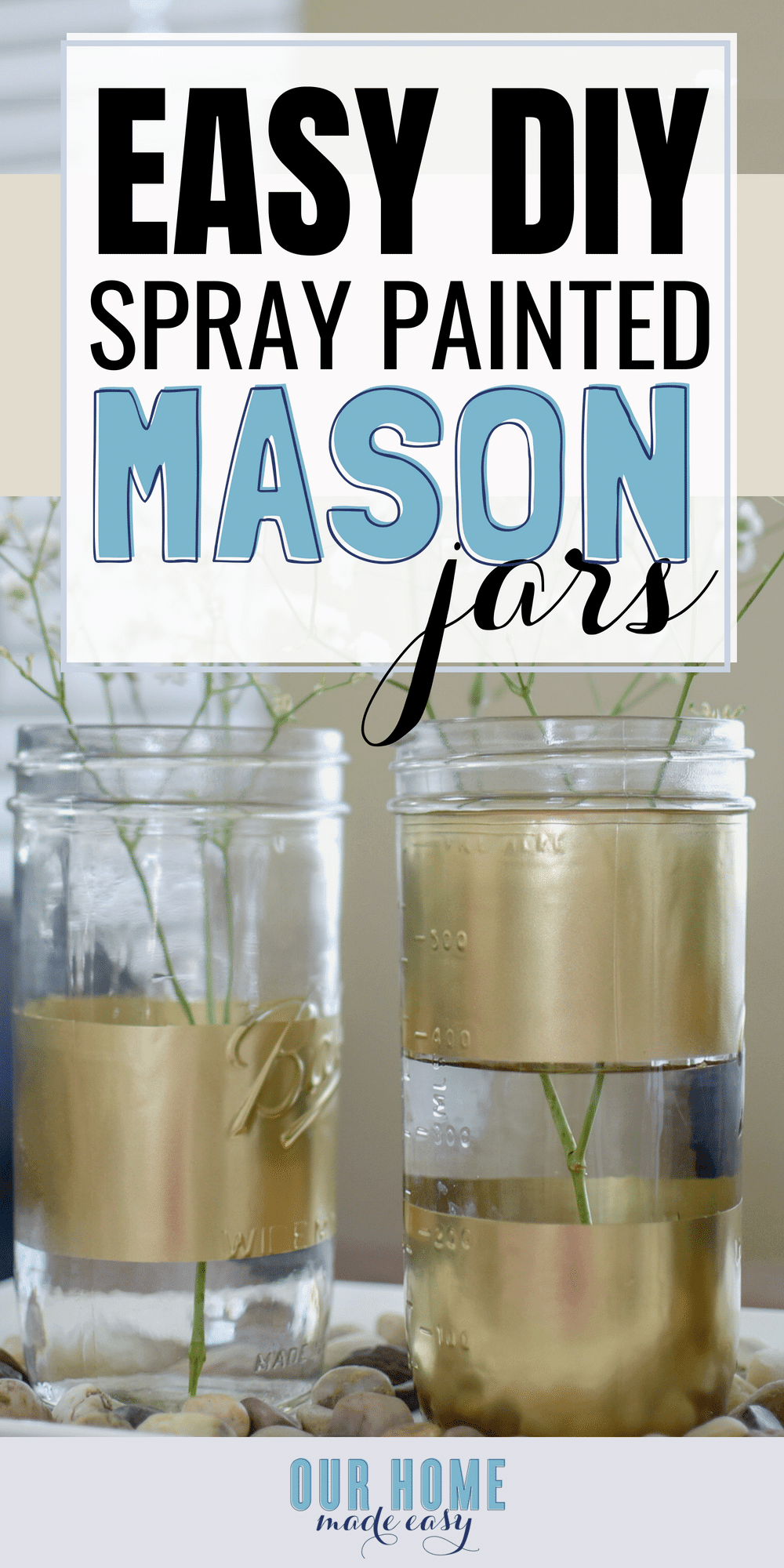 This quick project adds style-- without a big price tag! Spray painted mason jars are perfect for any season. #homedecor #painted #masonjars