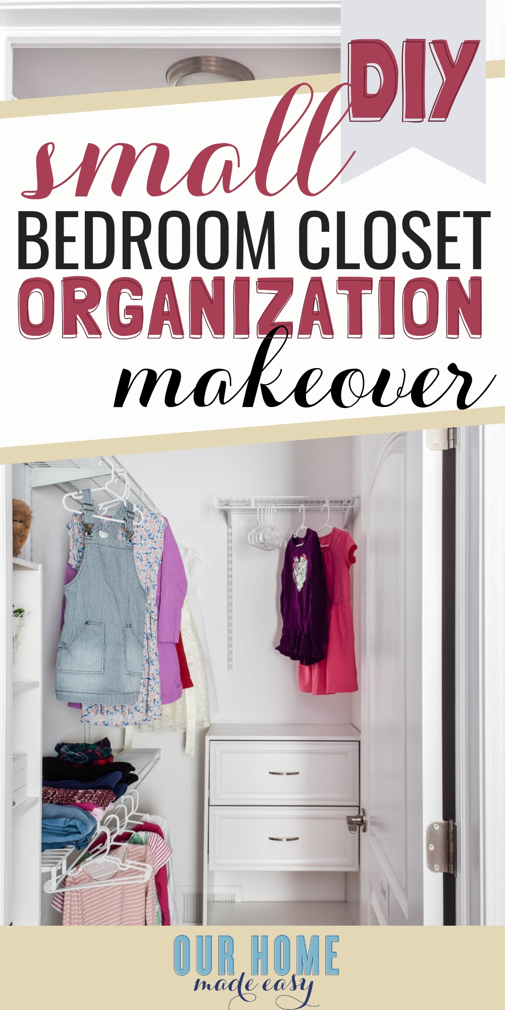 Here's how to organize a small bedroom closet! Check out this DIY small bedroom closet organization makeover for closet organization tips