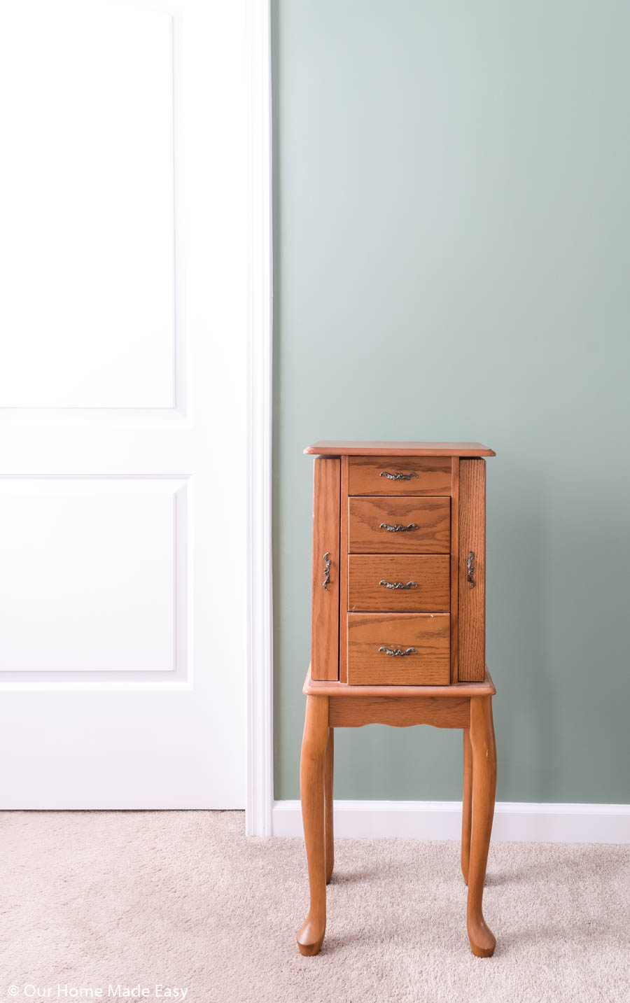 This jewelry organizer is a piece of furniture that has traveled through life with me since I was a teenager. 