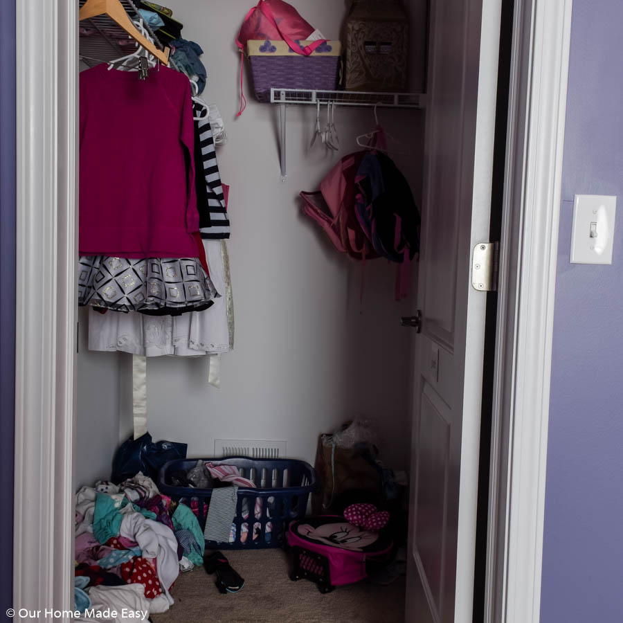 With little storage, our small walk-in closer was a disaster that needed some serious organization