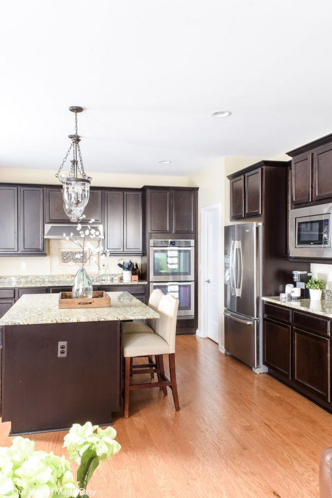 kitchen with brown cabinets