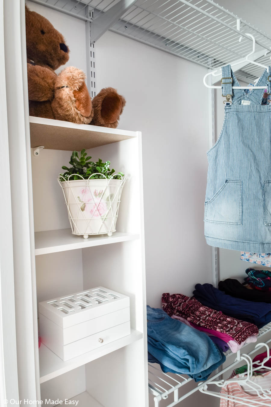 This stacked cube storage unit is perfect for small closet organization!