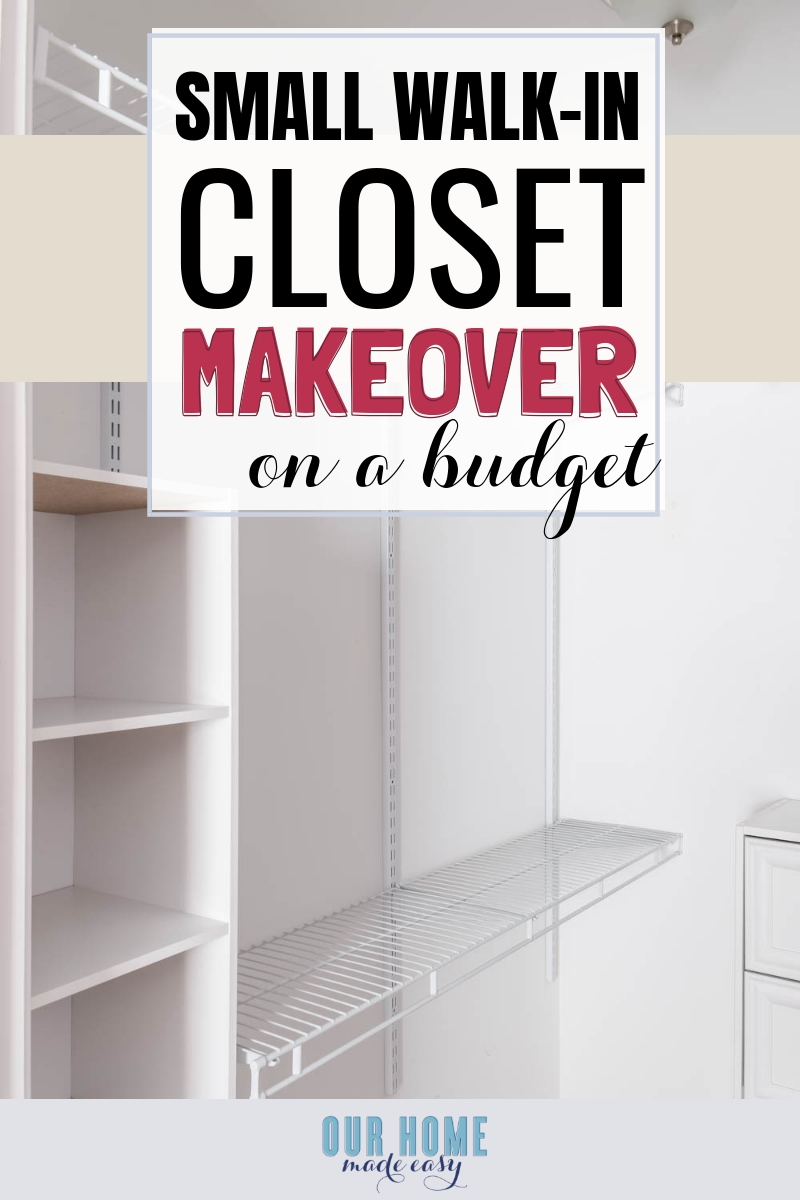 DIY small bedroom closet organization for a small budget! Makeover your closet in just one day save money compared to professional closet companies! #organization #bedroom #closet #ourhomemadeeasy