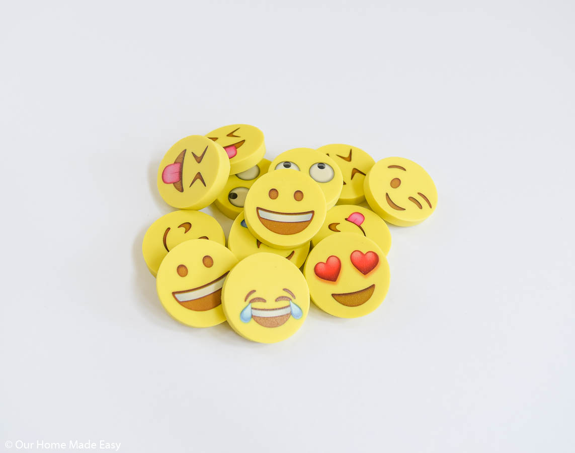 These mini emoji erasers are perfect to include with your emoji valentines