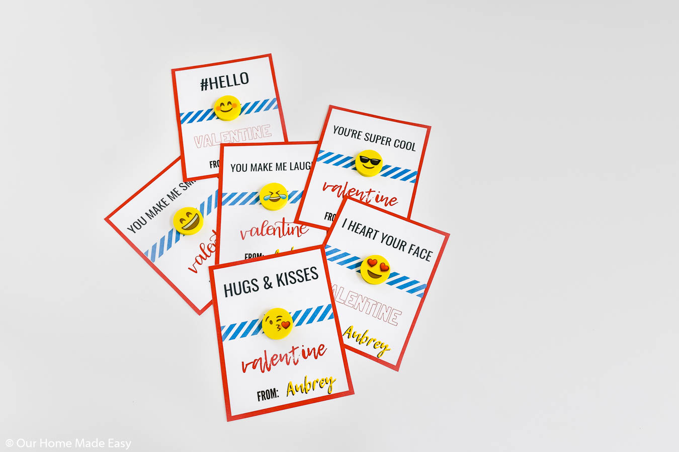 Free printable emoji valentine's day cards with mini emoji erasers