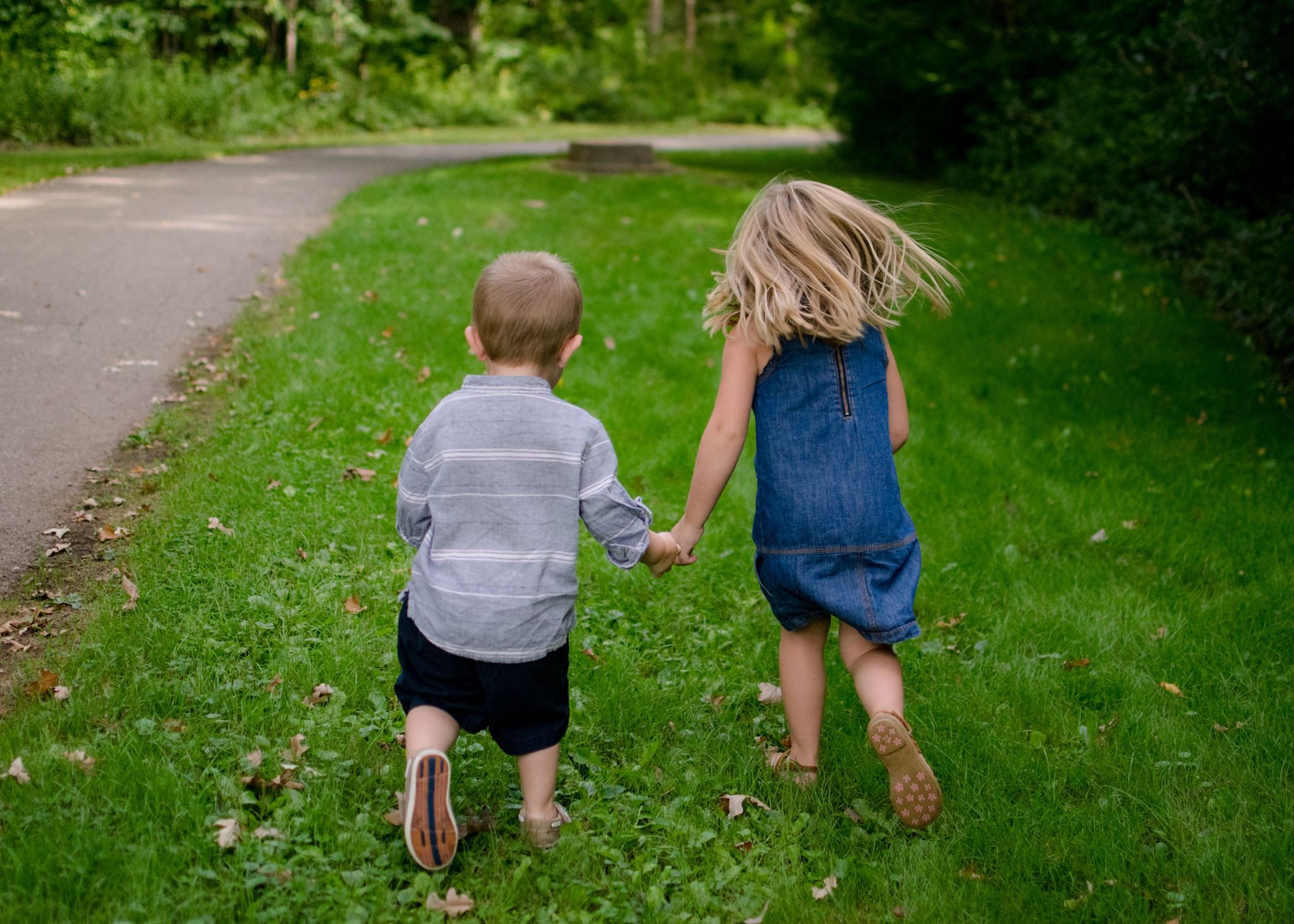 The kids running around outside in the summer