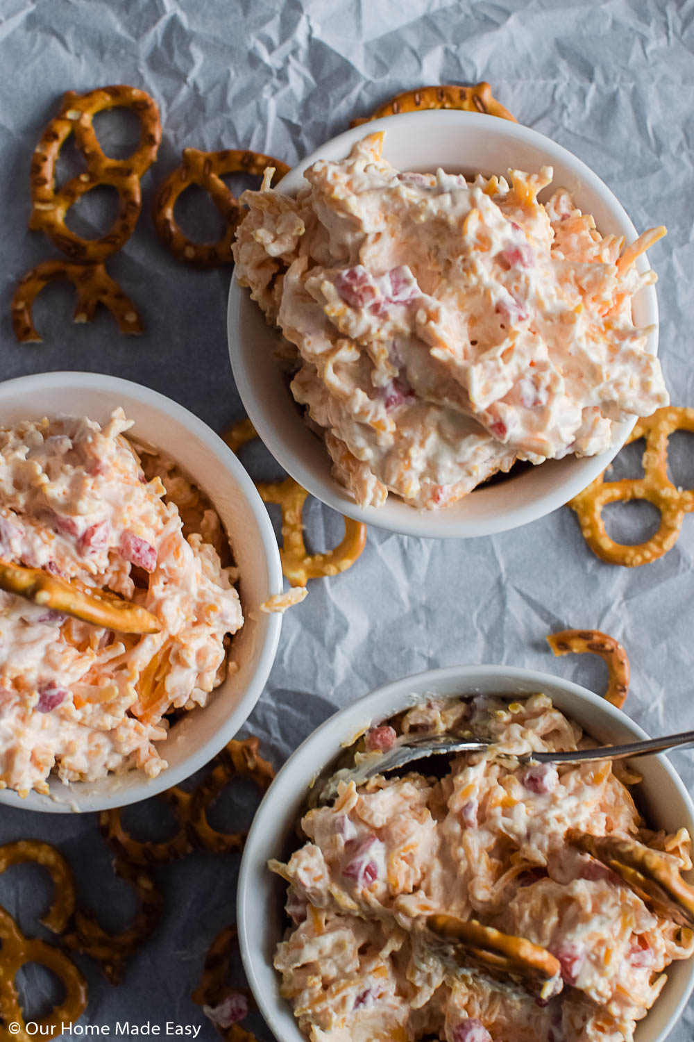 Serve this pimento cheese spread with pretzels or crackers for an easy and delicious party appetizer