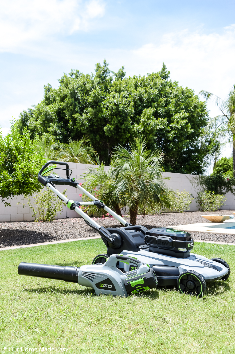 The battery powered EGO lawnmower is an efficient lawn maintenance tool