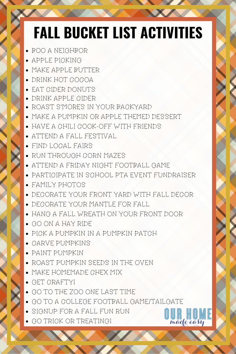 list of family fall bucket list activities