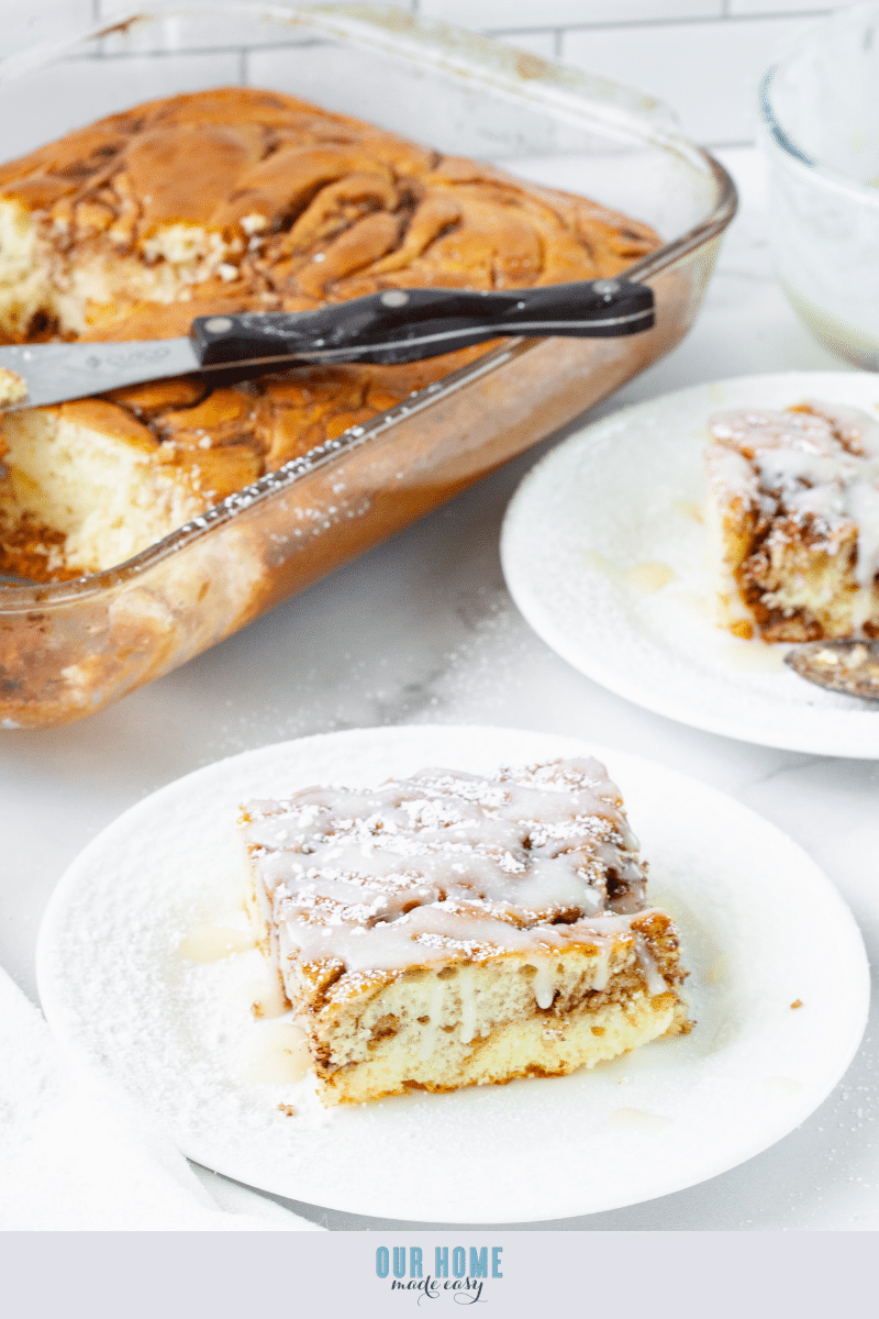 Iced Cinnamon Roll Cake and slice