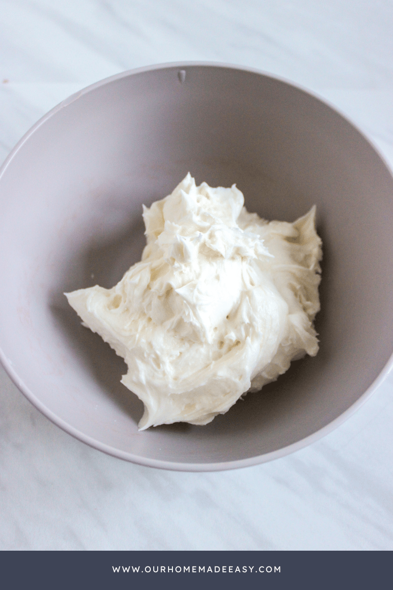 Brownie Buttercream Frosting in small mixing bowl