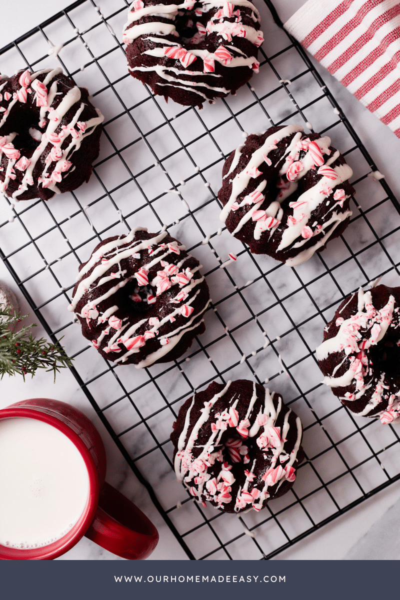 Mini Chocolate Peppermint Christmas Bundt Cakes on cooling rack