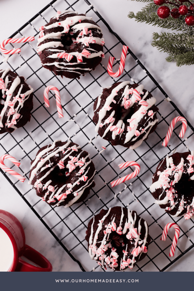 Mini Chocolate Peppermint Christmas Bundt Cakes on cooling rack